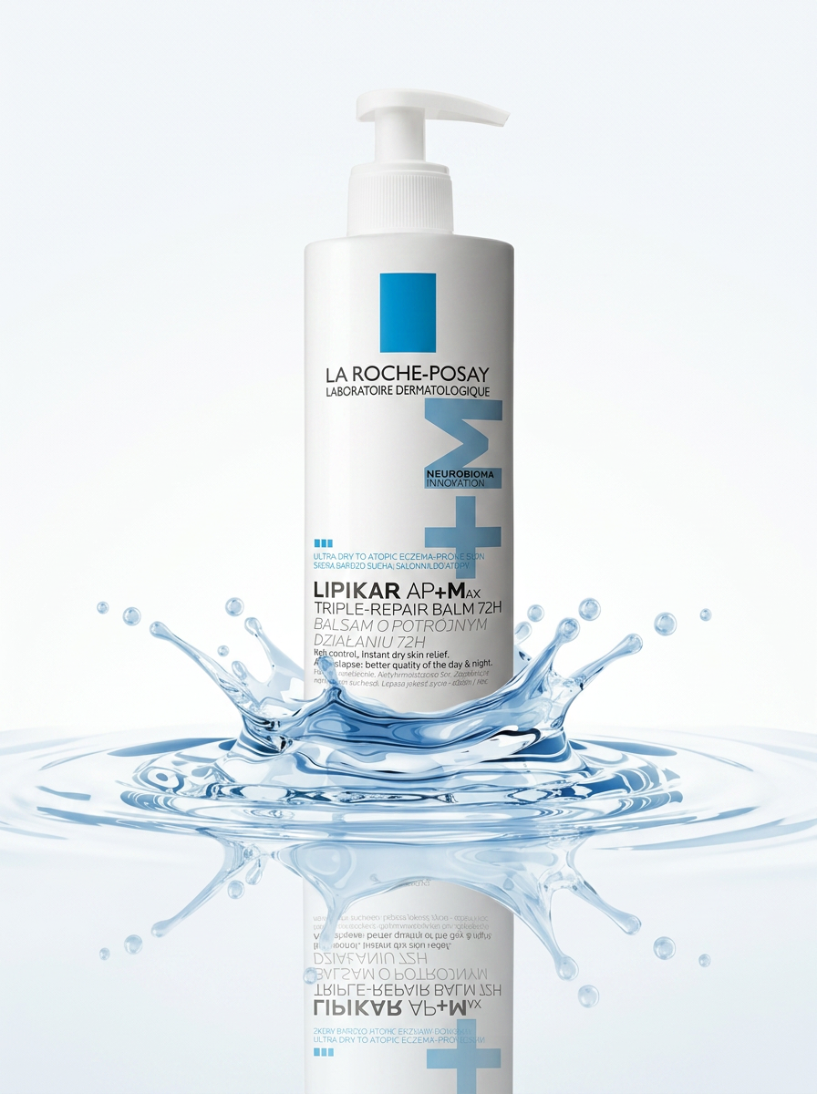 La Roche-Posay Lipikar — packshot z pluskiem wody