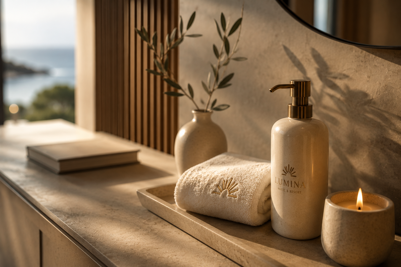 Detal łazienki SPA — kosmetyki marki Lumina Hotel & Resort