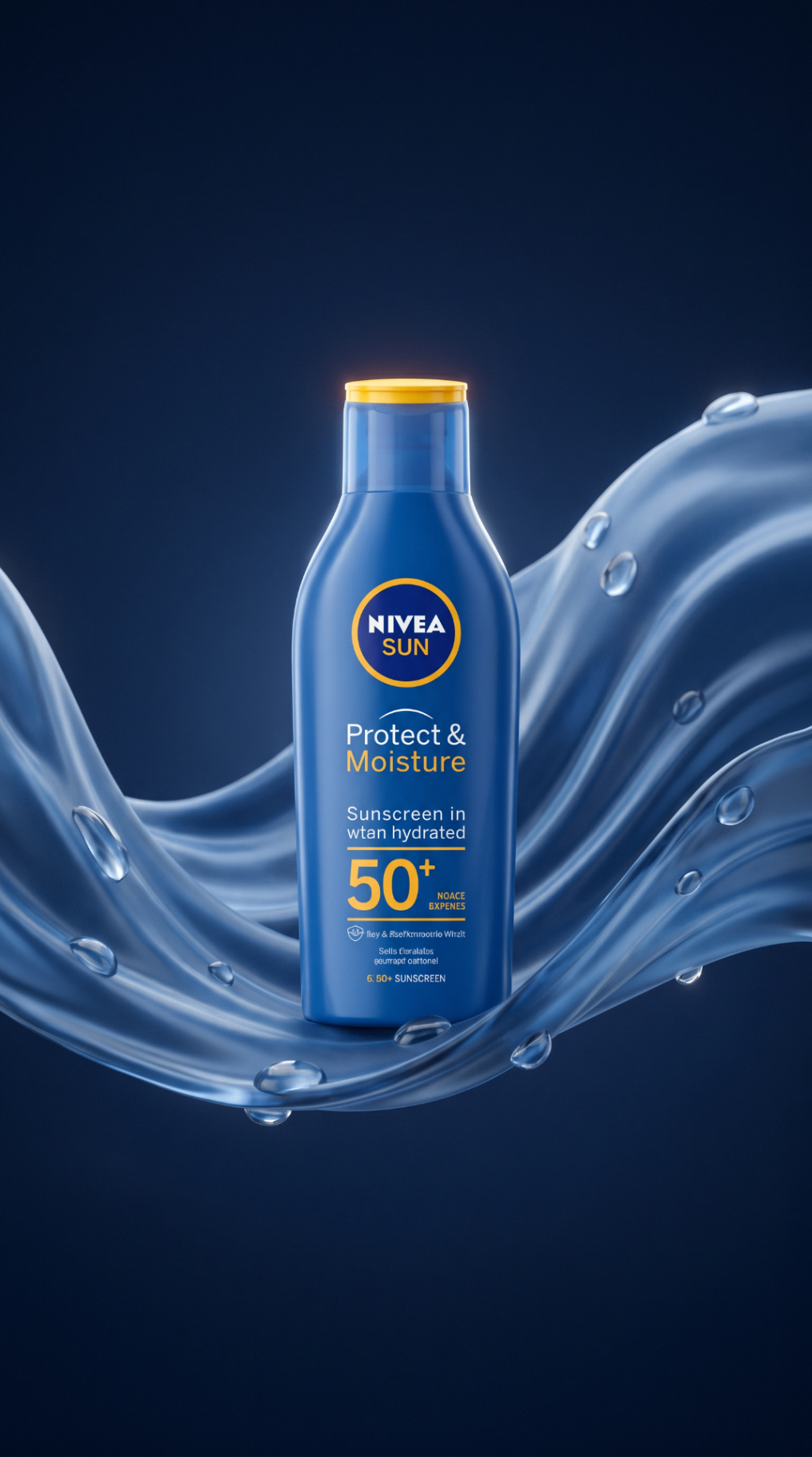 Nivea Sun — packshot z dynamiczną falą wody