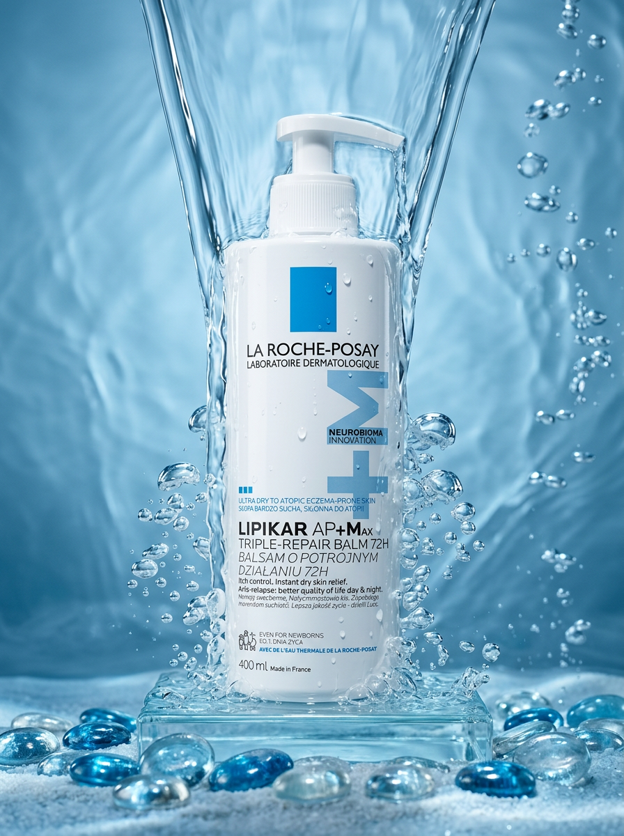 La Roche-Posay Lipikar — kompozycja z wodą i szkłem
